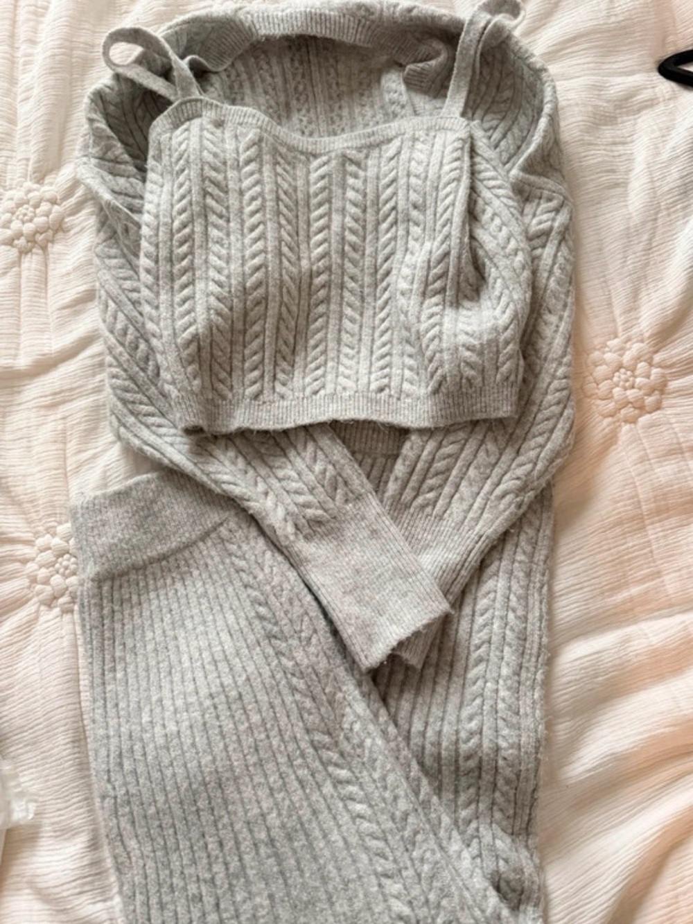 Express Light Gray Cable Knit Two-Piece Sweater Set